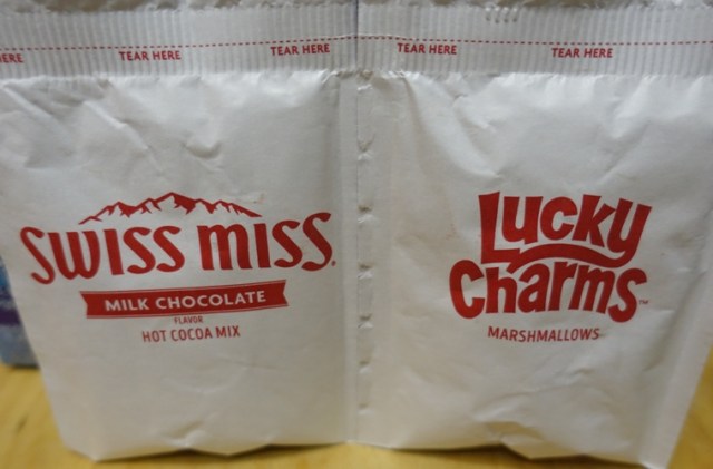 Hot cocoa, lucky charms, swiss miss, combo marketing, hot chocolate