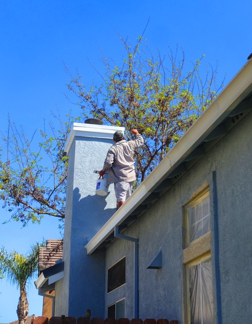 Paining, new color, project finished, blue and white, shadows, ladders
