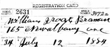 william Isaac Braman, Blanchard, Ioway, Iowa, draft card, WWI