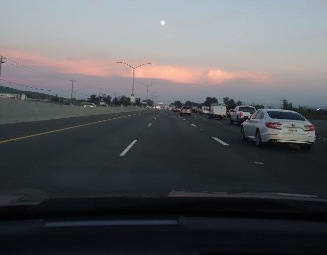 darkening sky, backset, moon, highway