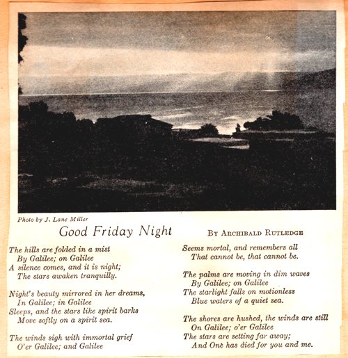 good friday night, archibald Rutledge, Sea of Galilee, poems, scrapbook