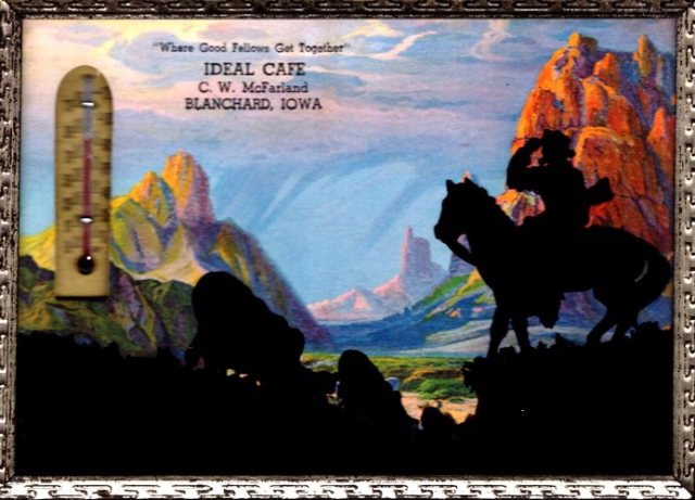 blanchard, iowa, thermometer, Ideal cafe, border town