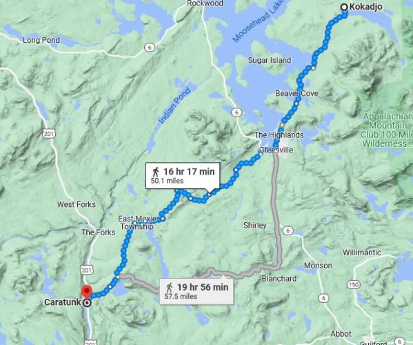 kokadjo maine, caratunk, maine, virtual hike, hiking, roads, google maps