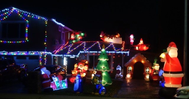 holiday decorations, christmas, blowup decorations, christmas lights 