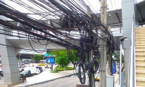 Overhead wires, communication, Bangkok, thailand, streets