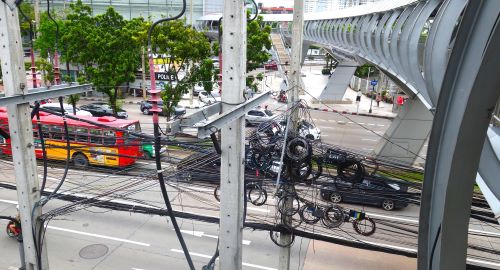 Overhead wires, communication, Bangkok, thailand, streets