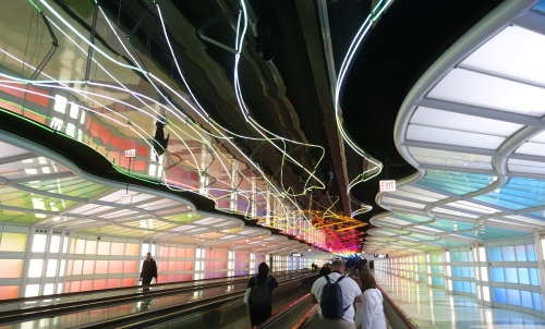 airport, SFO, United, Chicago, O'Hare, ORD, Walkway, Cannabis Amnesty Box, Dinosaur 