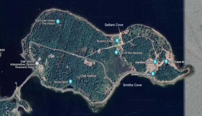 Curse of Oak Island, mystery, curse, oak island, Google Maps, Island locations
